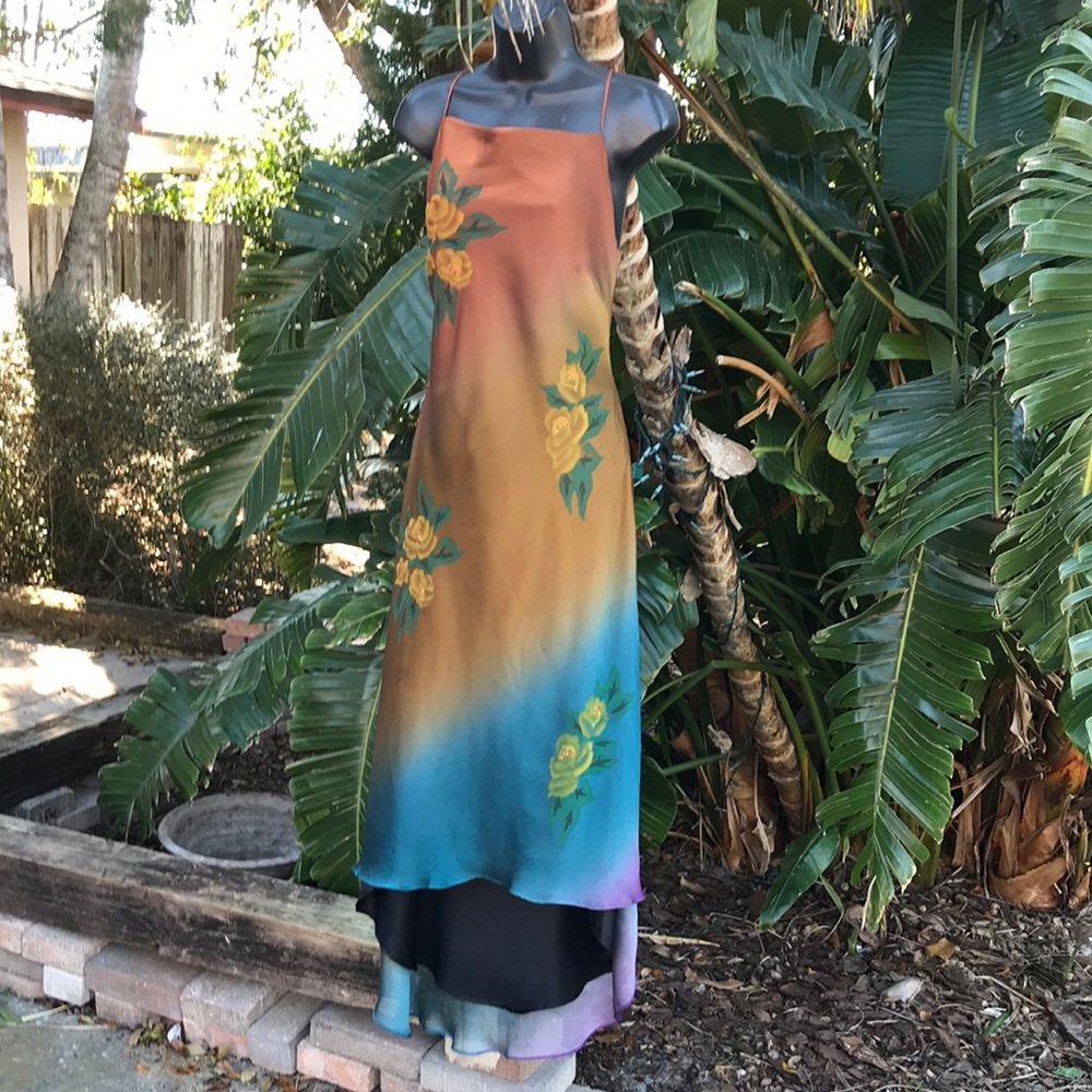 Regina Ombre copper floral asymmetric dress